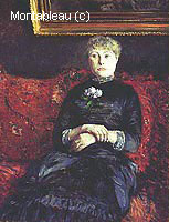 Femme Assise sur un Divan Rouge Fleuri
