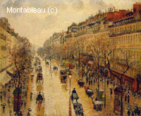 Le Boulevard Montmartre, temps de pluie, apres-midi