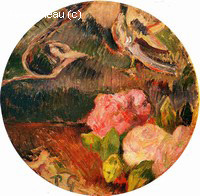 Fleurs et un Oiseau (Décoration pour un Tambourin)