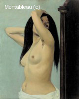 Femme nue regardant dans une psychè