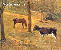 Cheval et Vache dans un Champs