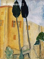 Cypress Trees and Houses, Midday Landscape