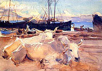 Boeufs sur la Plage à Baia, Baie de Naples