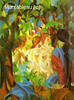 Girls Bathing with Town in Background