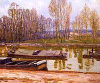 Barges on the Loing Canal at Saint-Mammes during Unemployment