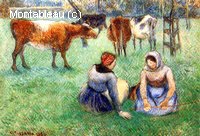 Paysannes Assises Regardant les Vaches