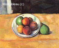 Still Life with Peaches and Two Green Pears