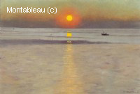 Coucher de soleil avec barque échouée
