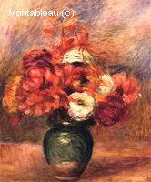 Flowers in a Green Vase, Dahlias and Asters