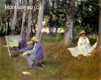 Claude Monet painting in a garden